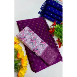 Women's Brasso Printed Saree with Blouse – Magenta