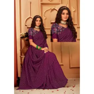 Women's Brasso Printed Saree with Blouse – Magenta