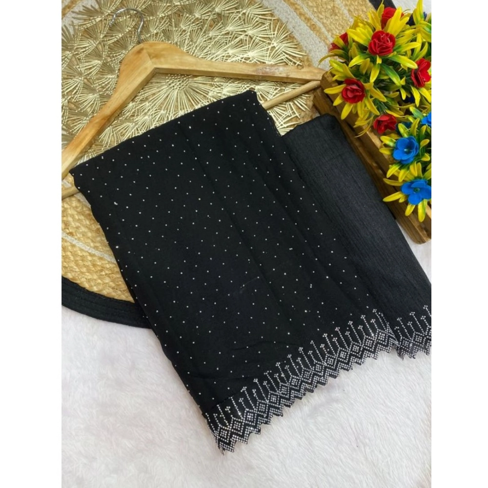 Women's Georgette Stone Work Saree with Blouse – Black