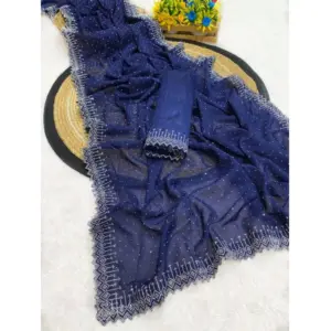 Women's Georgette Stone Work Saree with Blouse – Blue
