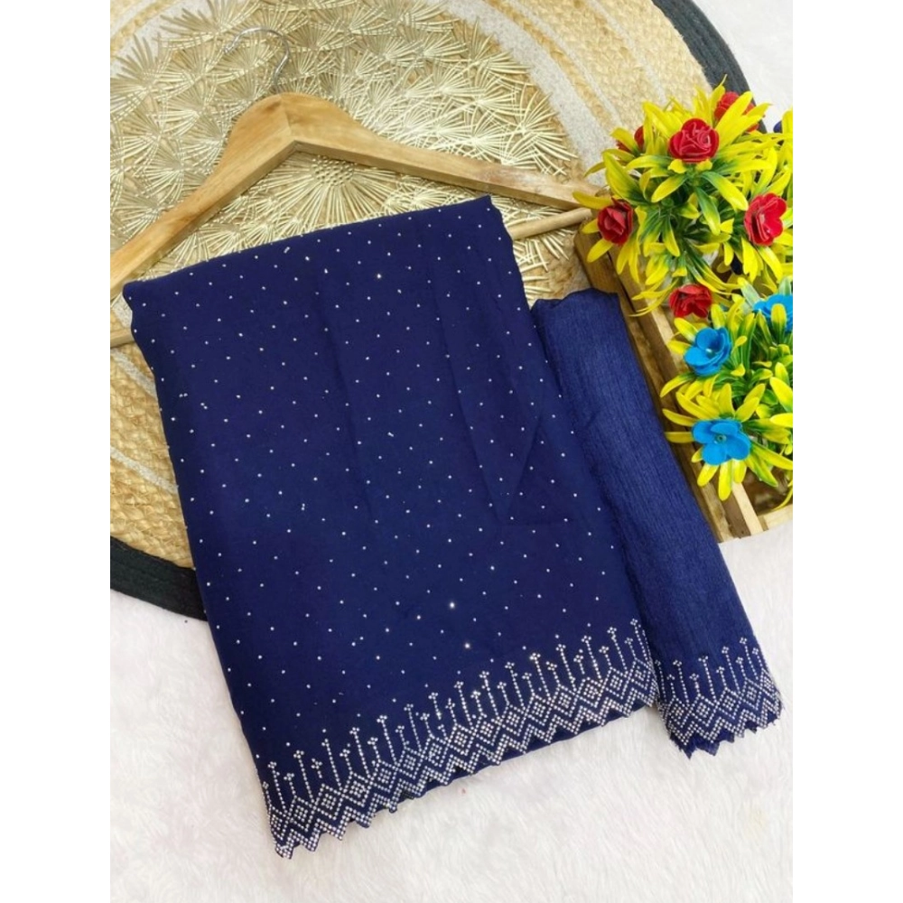 Women's Georgette Stone Work Saree with Blouse – Blue
