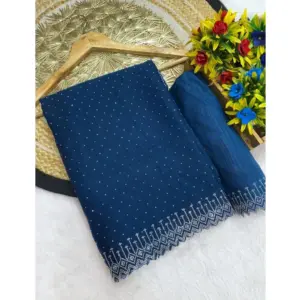 Women's Georgette Stone Work Saree with Blouse – Light Green