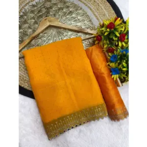 Women's Georgette Stone Work Saree with Blouse – Yellow