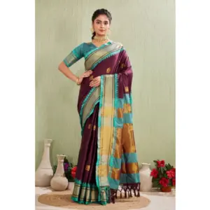 Women's Cotton Blended Jaquard Woven Saree with Blouse – Purple