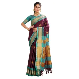 Women's Cotton Blended Jaquard Woven Saree with Blouse – Purple
