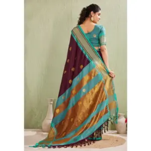 Women's Cotton Blended Jaquard Woven Saree with Blouse – Purple