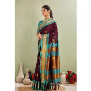 Women's Cotton Blended Jaquard Woven Saree with Blouse – Purple