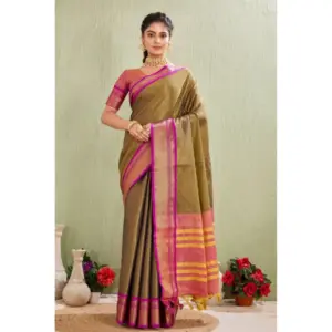 Women's Cotton Blended Jaquard Woven Saree with Blouse – Green