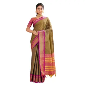Women's Cotton Blended Jaquard Woven Saree with Blouse – Green