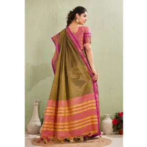 Women's Cotton Blended Jaquard Woven Saree with Blouse – Green