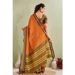 Women's Cotton Blended Jaquard Woven Saree with Blouse – Orange