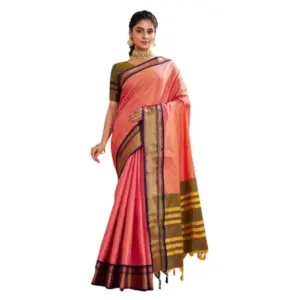 Women's Cotton Blended Jaquard Woven Saree with Blouse – Pink