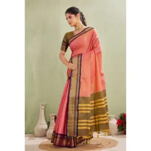 Women's Cotton Blended Jaquard Woven Saree with Blouse – Pink