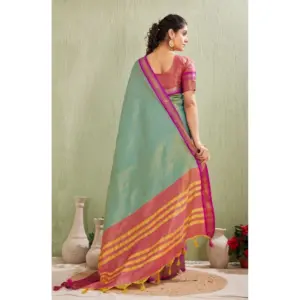 Women's Cotton Blended Jaquard Woven Saree with Blouse – Light Green