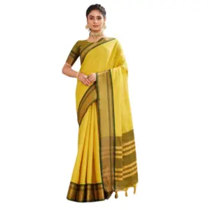 Women's Cotton Blended Jaquard Woven Saree with Blouse – Yellow