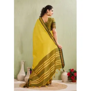 Women's Cotton Blended Jaquard Woven Saree with Blouse – Yellow