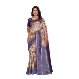 Women's Banarasi Silk Jaquard Woven Saree with Blouse – Orange