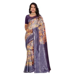 Women's Banarasi Silk Jaquard Woven Saree with Blouse – Orange