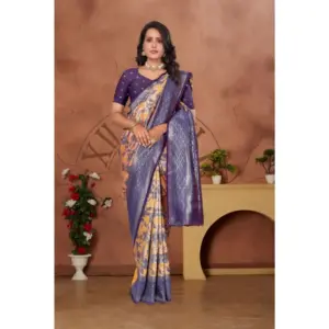 Women's Banarasi Silk Jaquard Woven Saree with Blouse – Orange