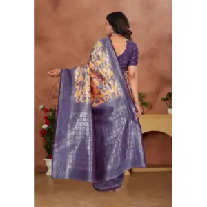 Women's Banarasi Silk Jaquard Woven Saree with Blouse – Orange