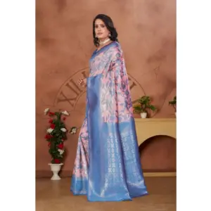 Women's Banarasi Silk Jaquard Woven Saree with Blouse – Pink