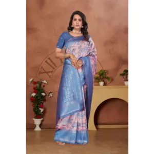 Women's Banarasi Silk Jaquard Woven Saree with Blouse – Pink
