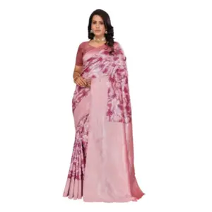 Women's Banarasi Silk Jaquard Woven Saree with Blouse – Pink