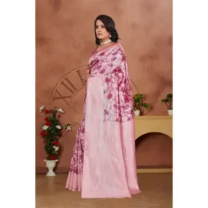 Women's Banarasi Silk Jaquard Woven Saree with Blouse – Pink