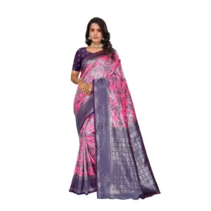 Women's Banarasi Silk Jaquard Woven Saree with Blouse – Pink