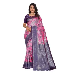 Women's Banarasi Silk Jaquard Woven Saree with Blouse – Pink