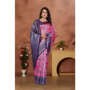 Women's Banarasi Silk Jaquard Woven Saree with Blouse – Pink