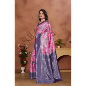 Women's Banarasi Silk Jaquard Woven Saree with Blouse – Pink
