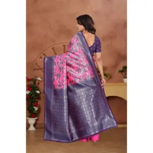 Women's Banarasi Silk Jaquard Woven Saree with Blouse – Pink