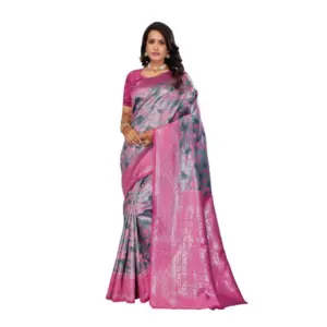 Women's Banarasi Silk Jaquard Woven Saree with Blouse – Pink