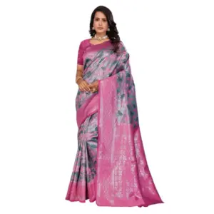 Women's Banarasi Silk Jaquard Woven Saree with Blouse – Pink