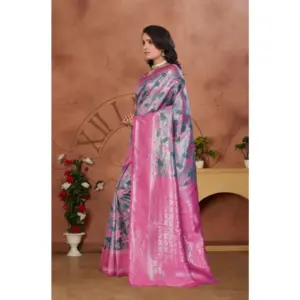 Women's Banarasi Silk Jaquard Woven Saree with Blouse – Pink