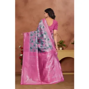 Women's Banarasi Silk Jaquard Woven Saree with Blouse – Pink