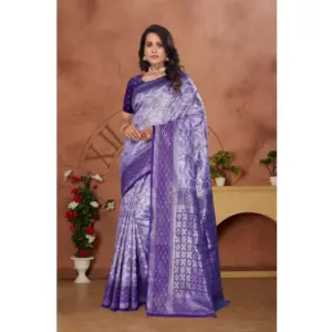 Women's Banarasi Silk Jaquard Woven Saree with Blouse – Purple