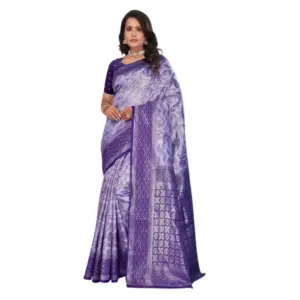 Women's Banarasi Silk Jaquard Woven Saree with Blouse – Purple