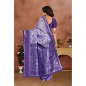 Women's Banarasi Silk Jaquard Woven Saree with Blouse – Purple