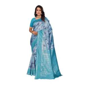 Women's Banarasi Silk Jaquard Woven Saree with Blouse – Light Blue