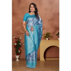 Women's Banarasi Silk Jaquard Woven Saree with Blouse – Light Blue