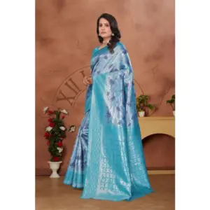 Women's Banarasi Silk Jaquard Woven Saree with Blouse – Light Blue