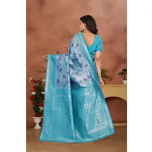 Women's Banarasi Silk Jaquard Woven Saree with Blouse – Light Blue