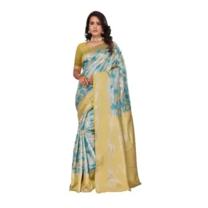 Women's Banarasi Silk Jaquard Woven Saree with Blouse – Yellow