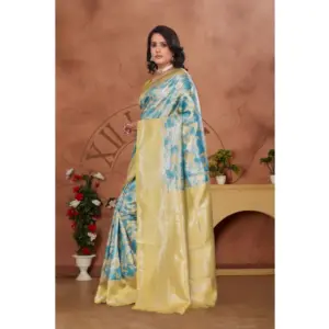 Women's Banarasi Silk Jaquard Woven Saree with Blouse – Yellow