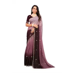Women's Chiffon Embroidred Saree with Blouse – Beige