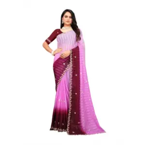 Women's Chiffon Embroidred Saree with Blouse – Pink
