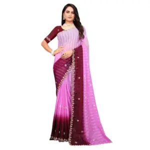 Women's Chiffon Embroidred Saree with Blouse – Pink