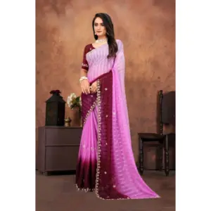 Women's Chiffon Embroidred Saree with Blouse – Pink